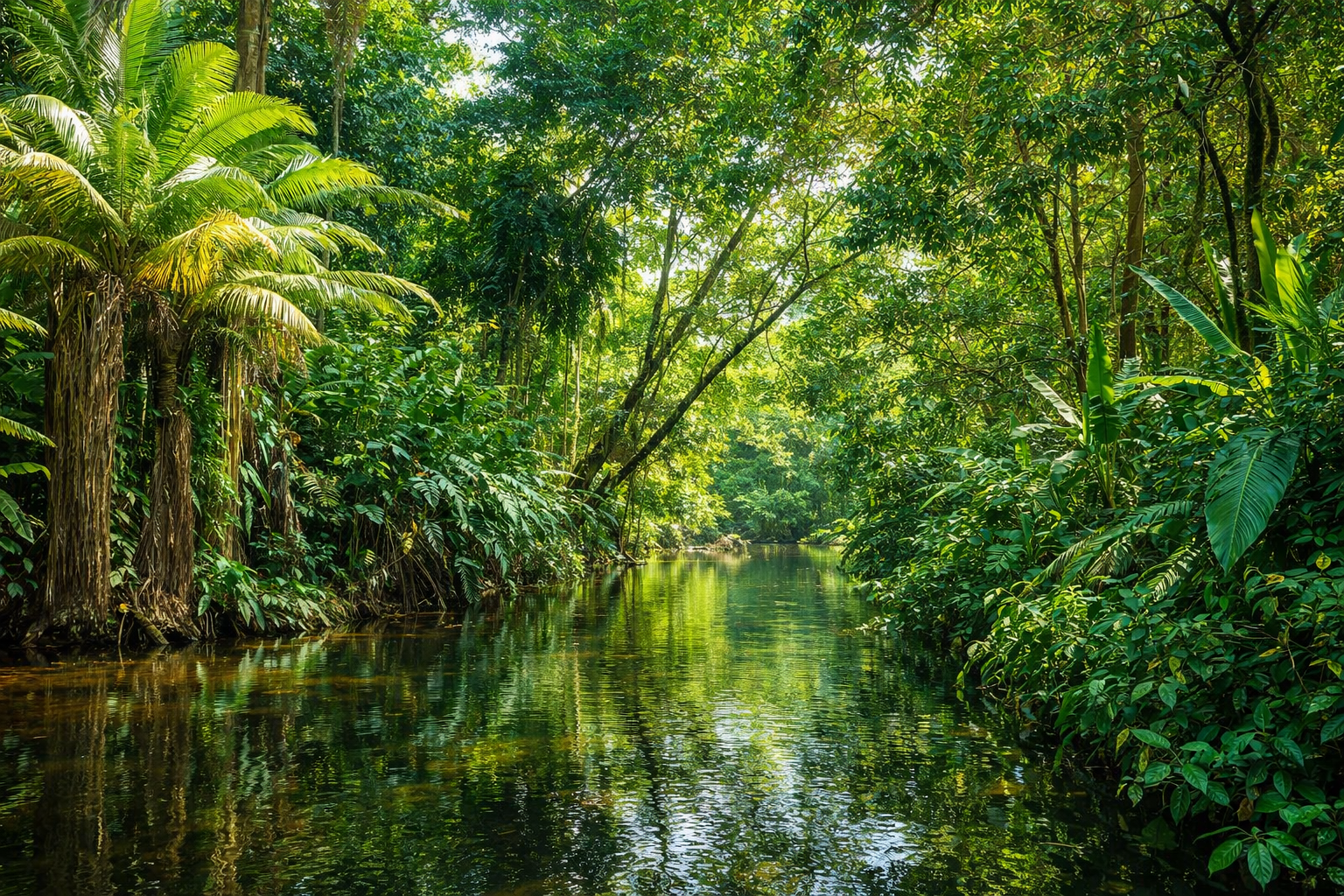 Dense Amazon rainforest with exotic wildlife