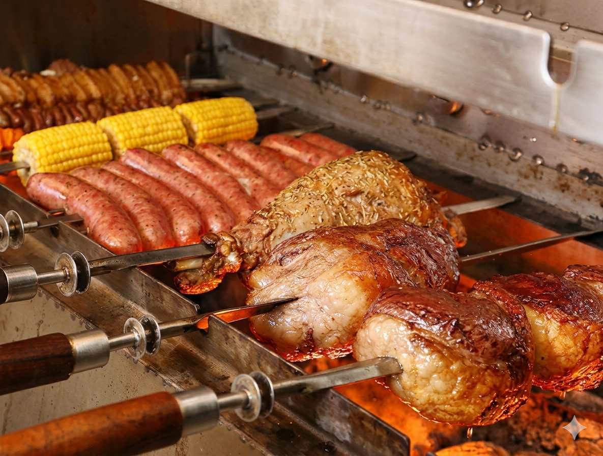 Classic Brazilian Churrasco grilled meat skewers