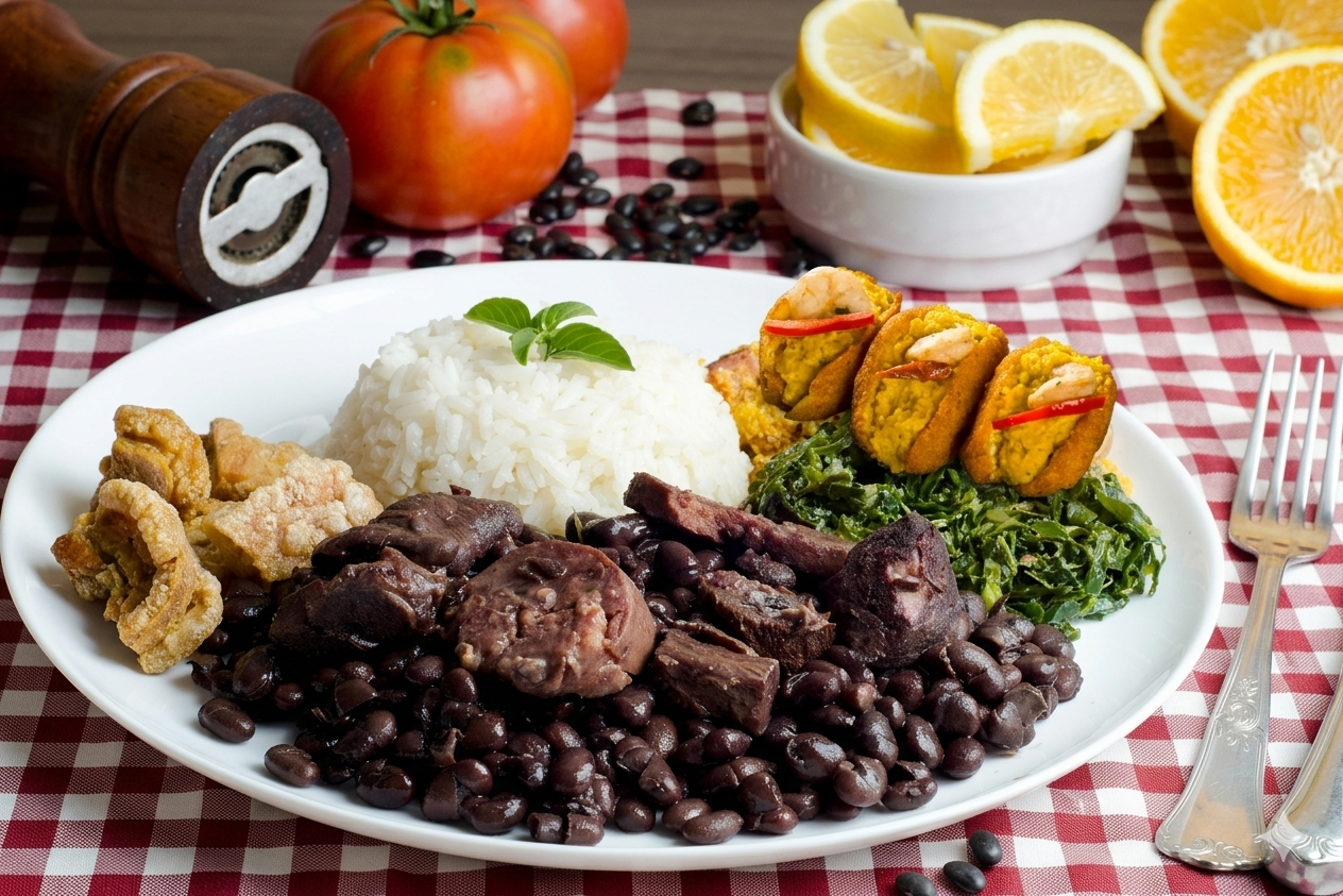 Traditional Brazilian Feijoada stew in clay pot