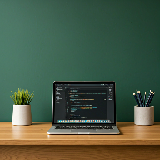 Modern workspace with high-end laptop and coding setup